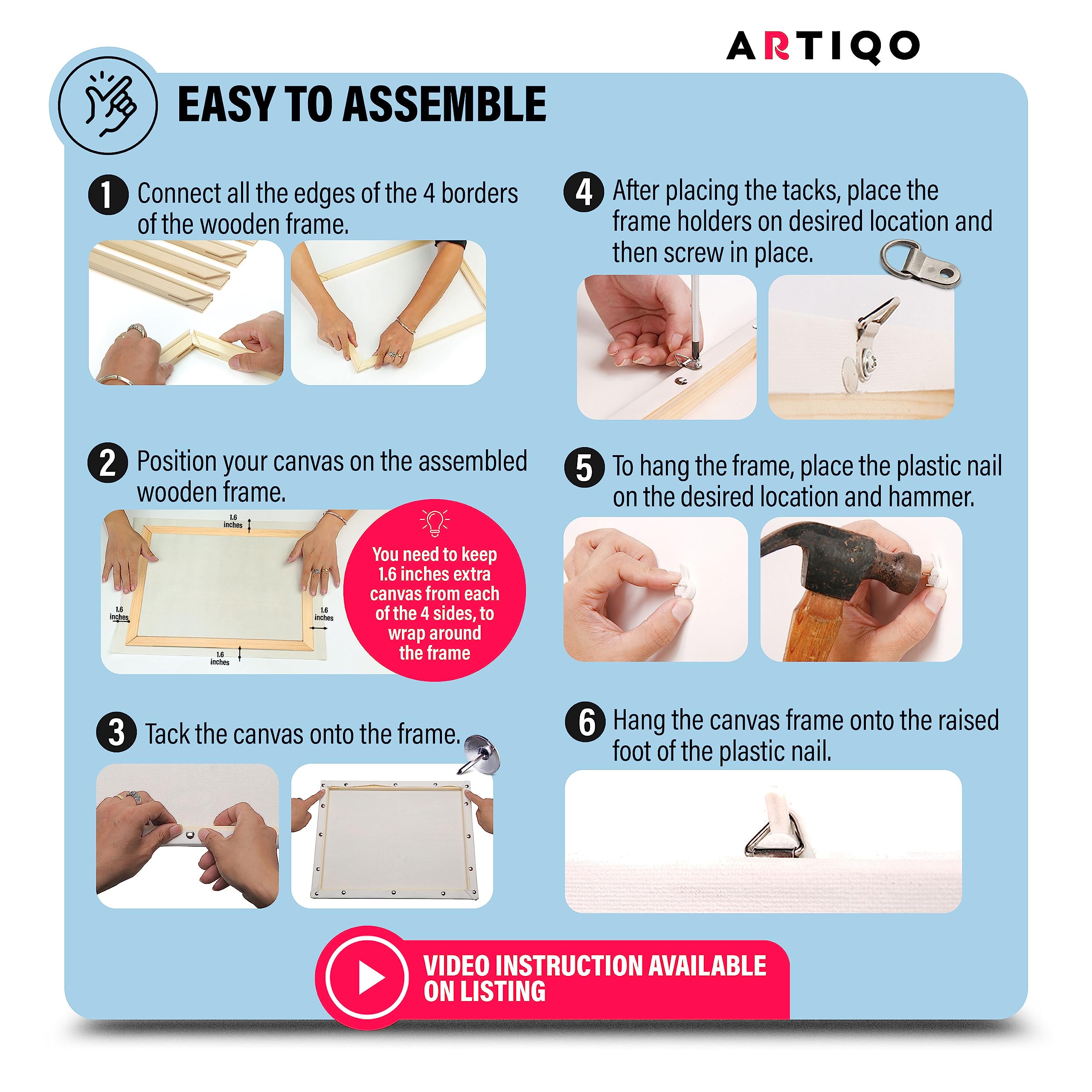 DIY Canvas Stretcher Bars 16x20 Inch Canvas Frame - Easy to Assemble, Gallery Wrap Oil Frame Kits Canvas Wood Stretcher Bars- for Oil Paintings, Prints, Paint by Numbers & Posters