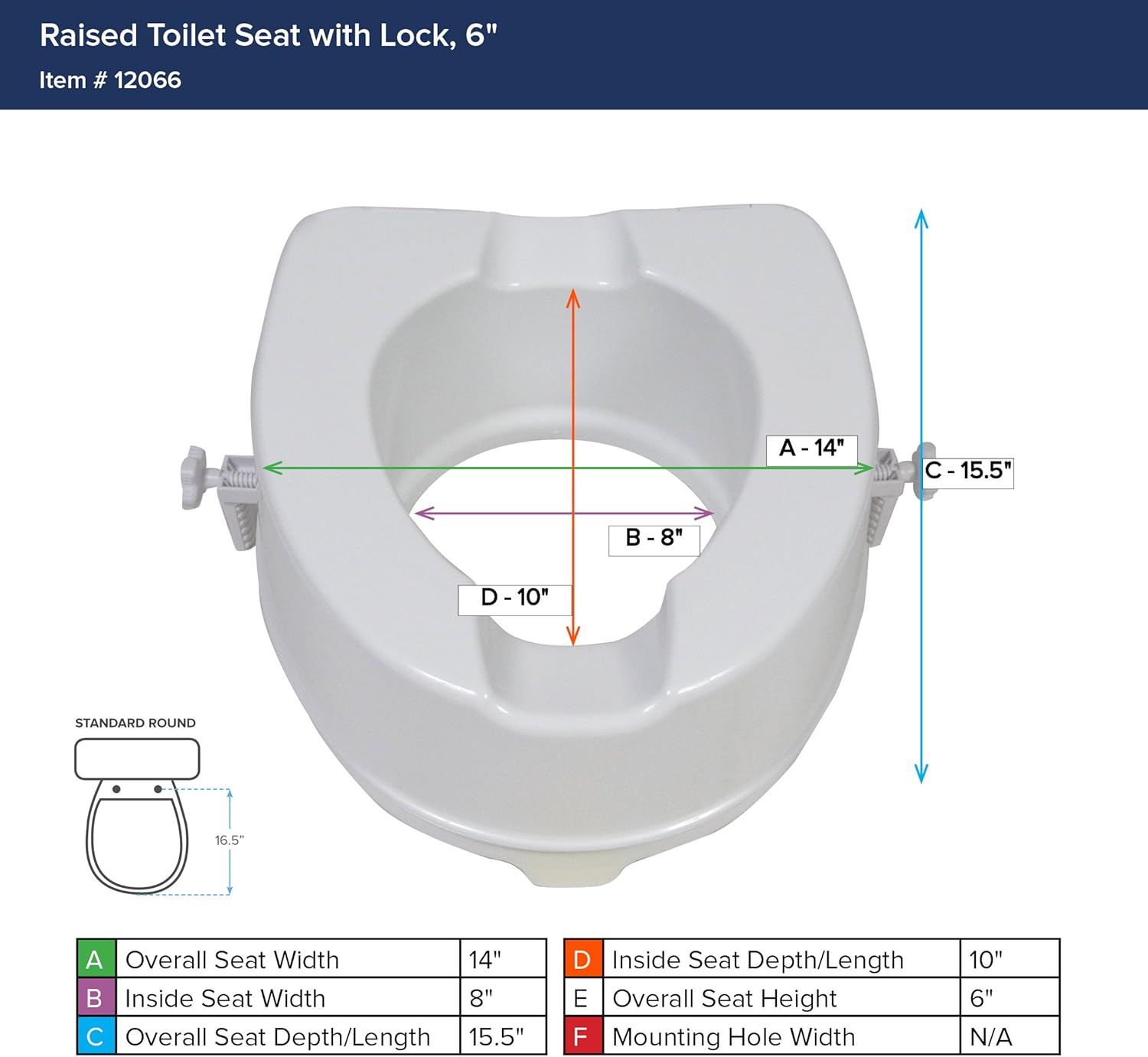 Drive Medical Raised Toilet Seat with Lock, Standard Seat, 6", White: Health & Personal Care