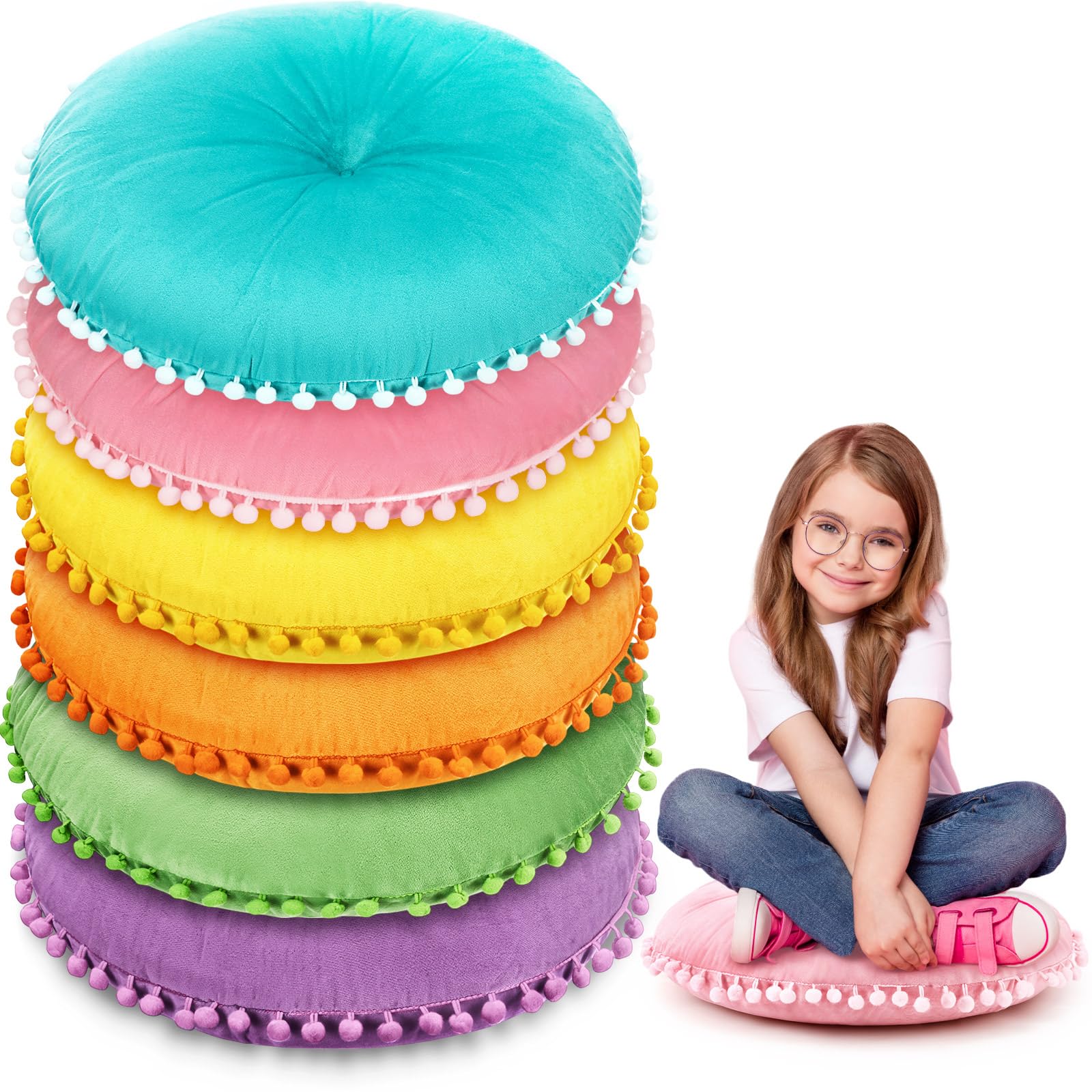 Photo 1 of Tinideya 6 Pcs 15 Inch Floor Pillow for Classroom Round Floor Cushion Flexible Dutch Velvet Corner Reading Cushion Seat for Kid Adult Preschool Playroom Daycare Nursery Picnic Elementary(Mixed Colors)