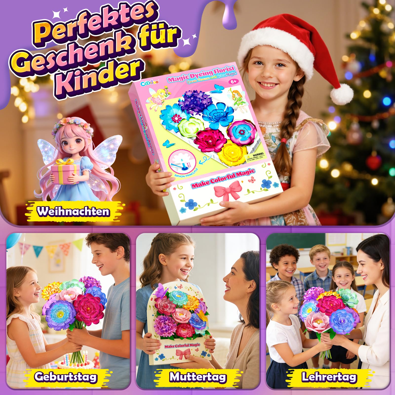 DIY Blumen Bastelset Kinder – Magisches Färben Floristik Set Basteln Mädchen Jungen Montessori Spielzeug ab 3 Jahre, Kreatives Geburtstags Ostern Valentinstag Geschenke Mädchen 3 4 5 6 7 8 9 10 Jahre 5