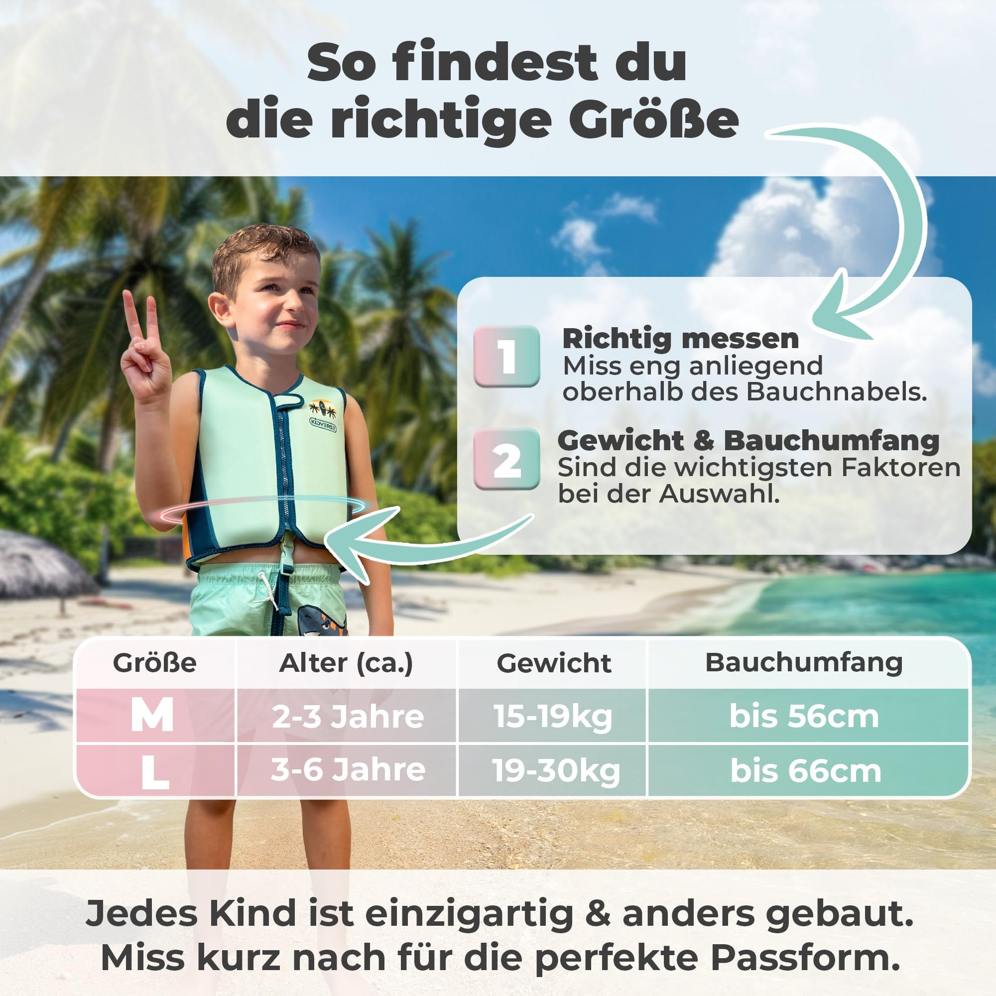 KIDVERSE Schwimmweste Kinder 2-3 Jahre - TÜV geprüfte Schwimmhilfe mit Bauchumfang bis 56cm - Schwimmhilfe Kinder 2-3 Jahre - Kinderschwimmweste zum Schwimmen Lernen - Komfort Schwimmweste Kind 2