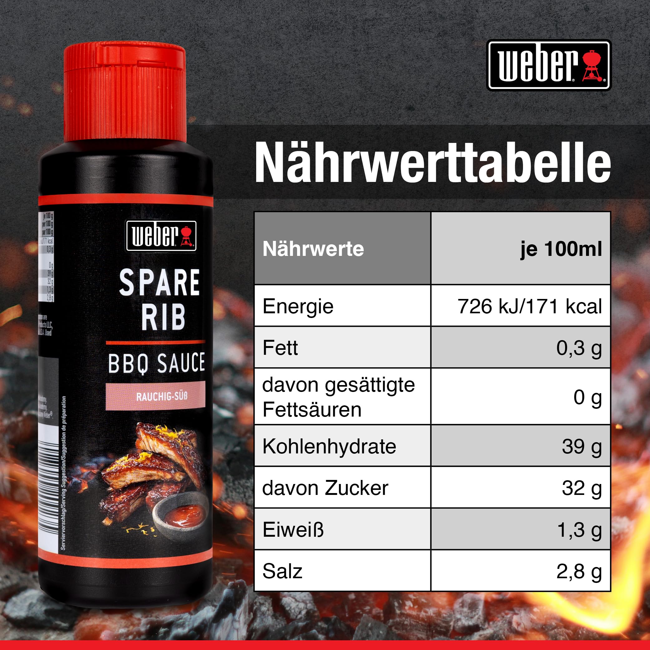 Weber Spare Rib BBQ Sauce 300 ml - Süßlich-rauchige Grillsauce für Spare Ribs, Pulled Pork & Hähnchen - Ideal zum Marinieren & Grillen - Grill Sauce glutenfrei, laktosefrei, ohne Konservierungsstoffe 6