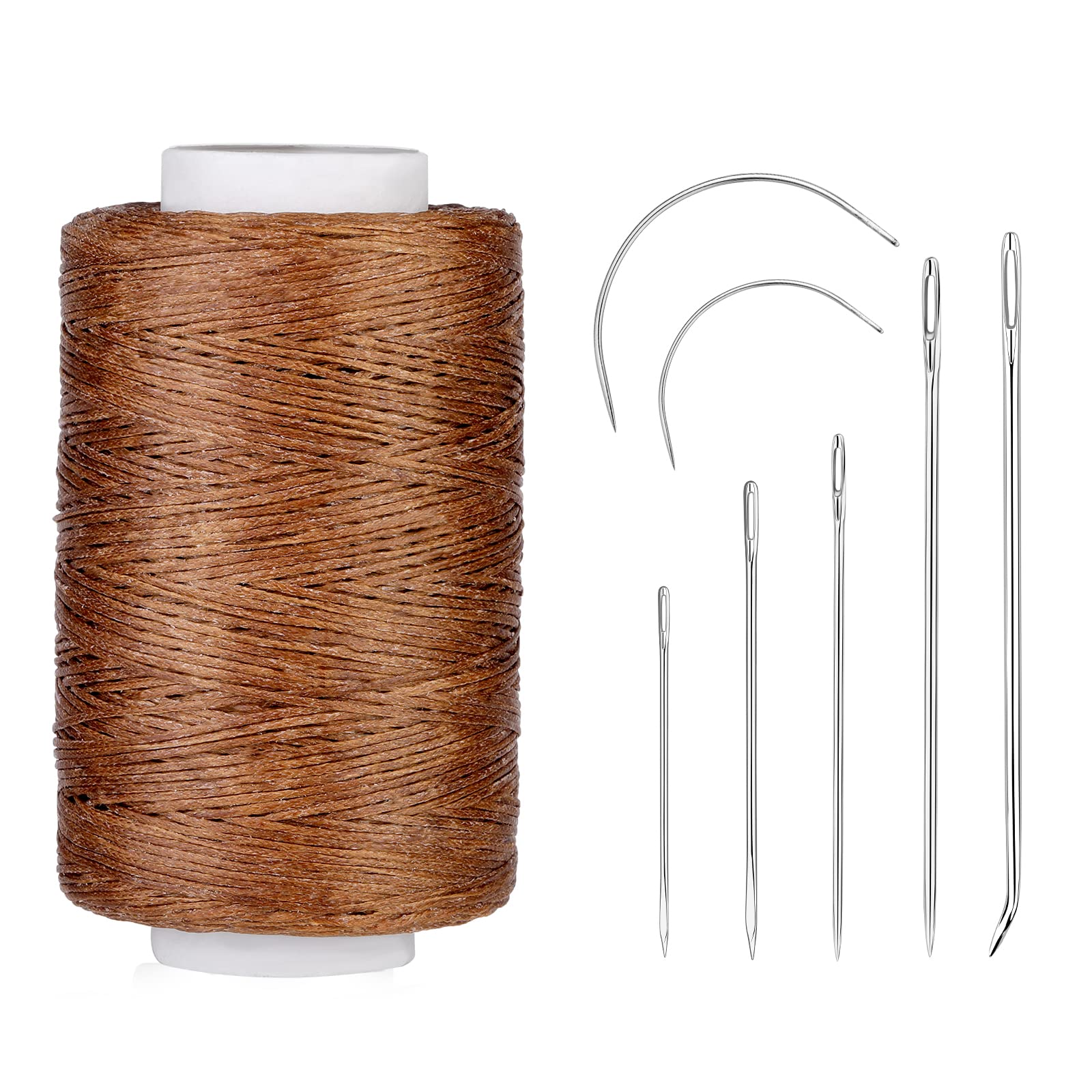 250M Waxed Thread, 150D Sewing Cord, Leather Needles - Upholstery Repair Kit for Bookbinding, Shoe Repairing, Leather Projects - Brown
