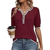 Zeagoo Women's Short Sleeve Sweater 2026 Spring Summer Tops Lightweight Casual V Neck Sweaters Dressy Work Blouses Clothes