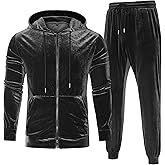 LecGee Mens Tracksuit Long Sleeve Full Zip Velour Hoodie Jacket Jogger Sweatpants Casual Velvet Sweatsuits Set M-3XL