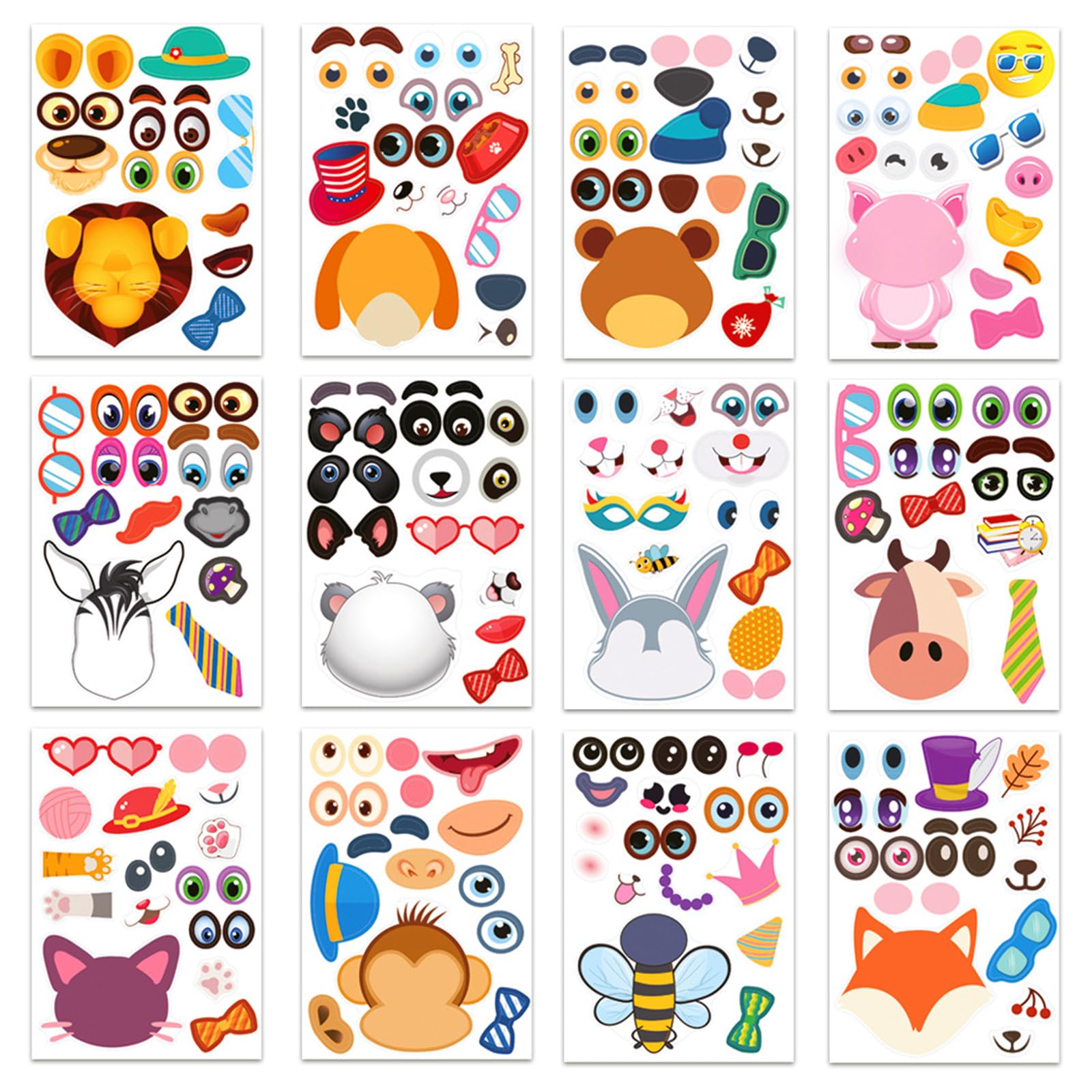 JSTHHTT 36 Pcs Multicolor Cartoon Animal Face Stickers for Children - Reusable, Indoor, Sticker Book