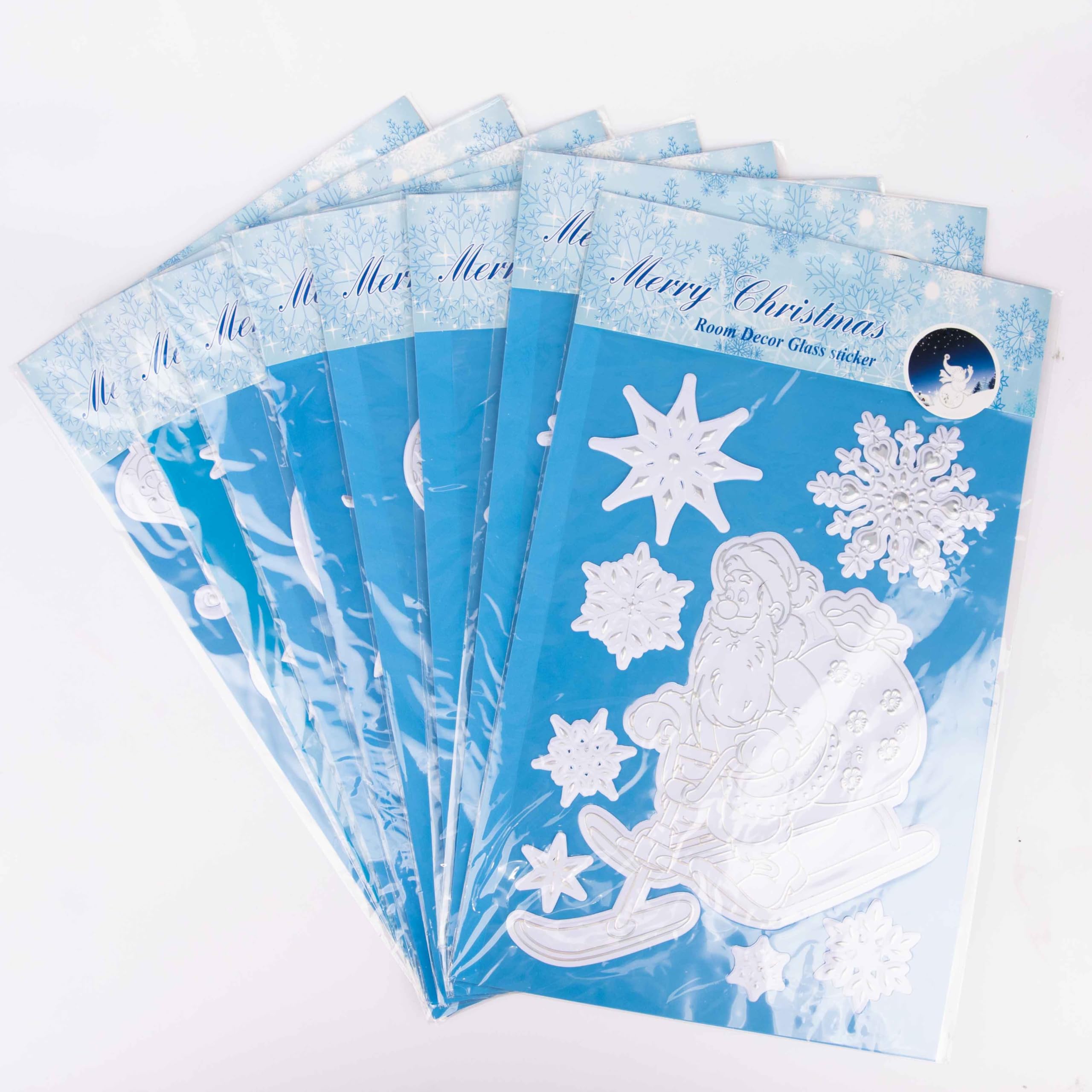 3D Christmas Window Stickers Snowy White and Silver - 8 Assorted Sheets Christmas Window Decorations Clings Reusable Glass Snowflakes Sticker Christmas Scene, PVC Static Xmas Window Display Decals
