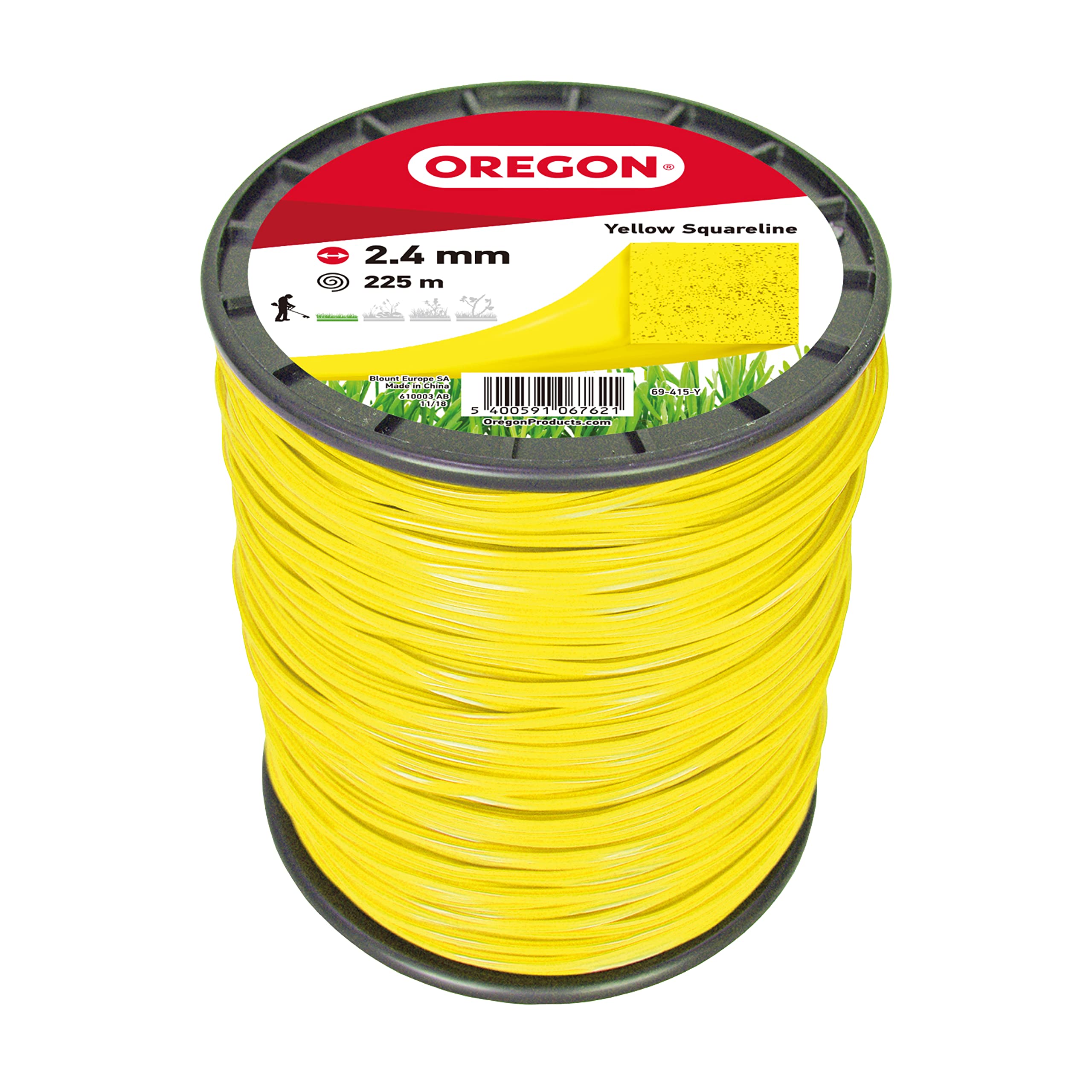 Oregon Yellow Square 2.4mm Strimmer Line, Trimmer Line Tackles Long Grass, Weeds & Thick Vegetation, Professional Heavy Duty Nylon Strimmer Wire, Fits Most Standard Models, 2.4mm x 225m (69-415-Y)