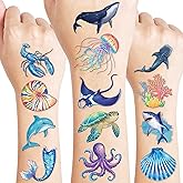 60 PCS Ocean Sea Animal Shark Whale Fish Pre-Cut Temporary Tattoos for Kids | Super Cute Themed Birthday Party Favors, Supplies, Decorations, Fake Tattoo Stickers, School Rewards & Gifts Boys & Girls
