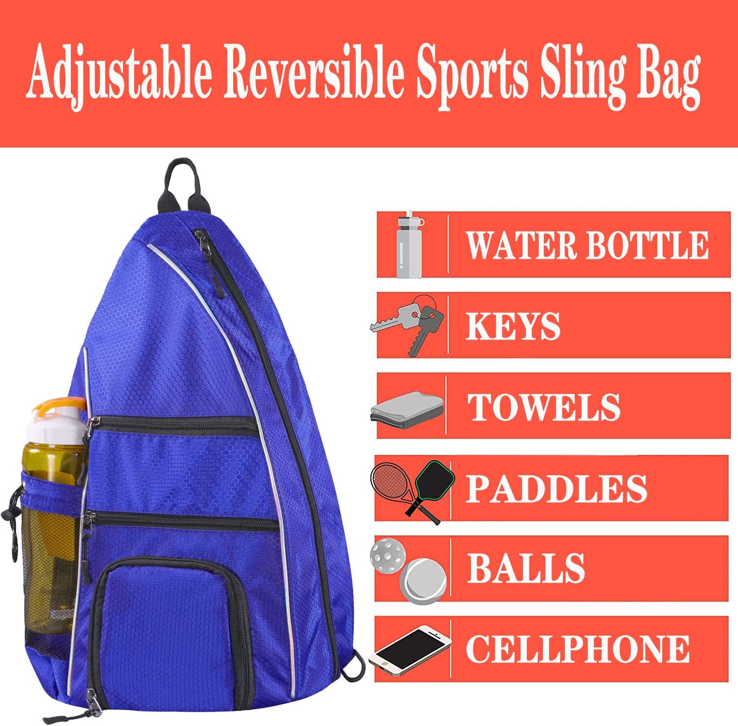 LLYWCM Sling Bag | Pickleball Bag - Reversible Crossbody Sling Backpack for Pickleball Paddles, Tennis, Pickleball Racket and Travel for Women Men (Blue) : Sports & Outdoors