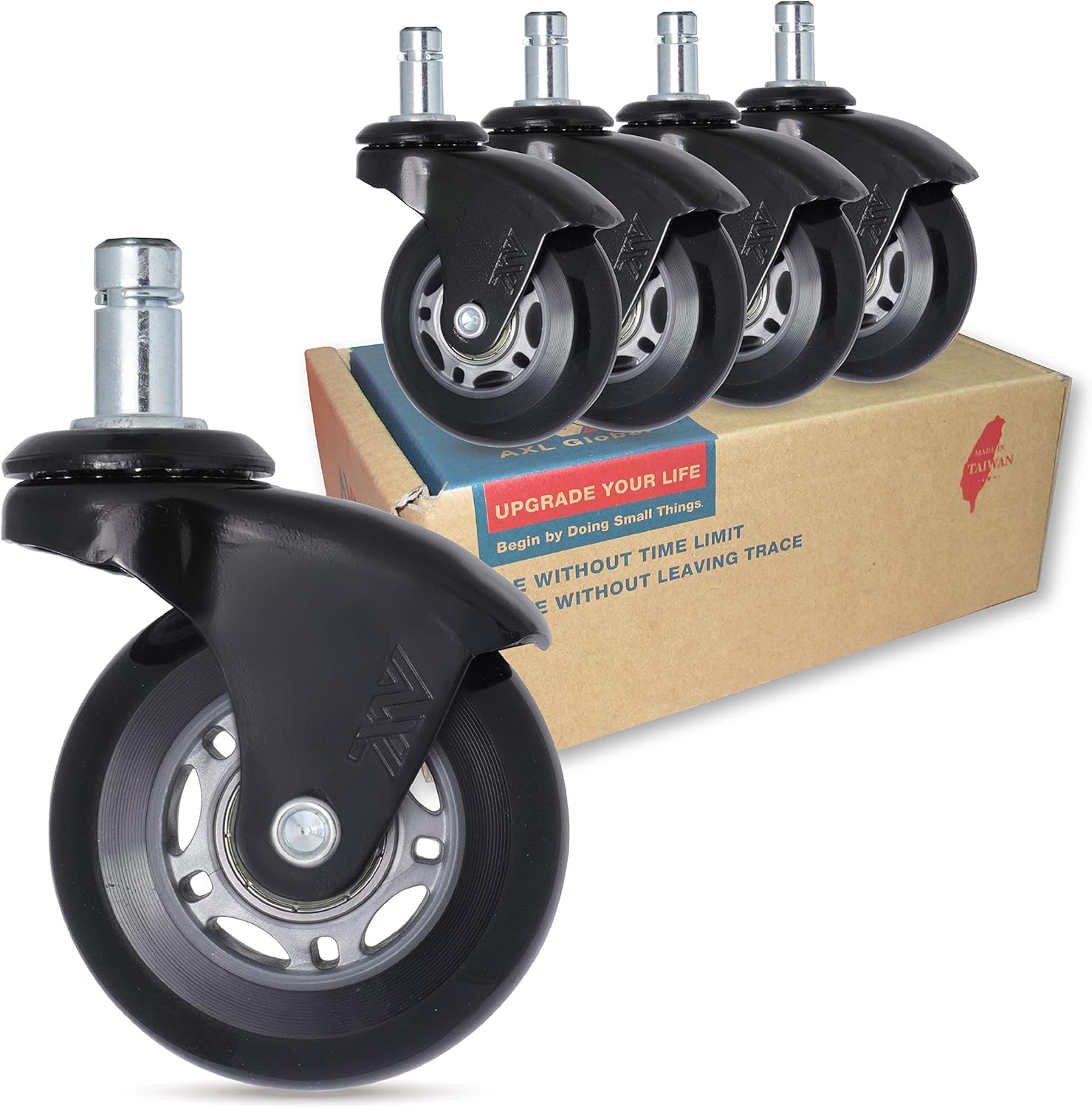 AXL 2.5 Inch Office Chair Caster Wheels Replacement, PU Style Caster, Desk Chair Floor Protector, No Noise, Heavy Duty Casters for Hardwood Floors (Set of 5) (Black Feet, Grey/Black) : Office Products