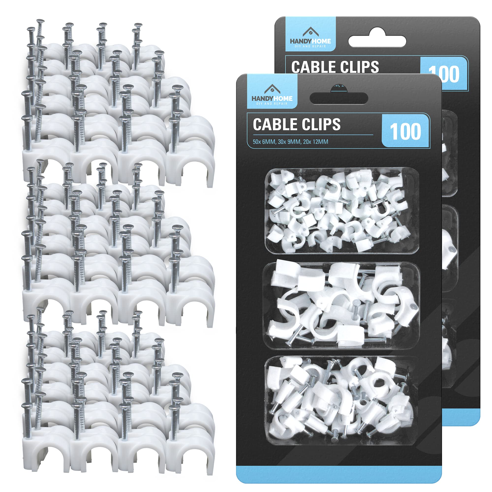 SOL 200pk White Cable Clips – Durable Wall Clips for Wire Management – Strong Pins for Securing Cables, Wires & Electrical Leads – Tidy Organiser for Home, Office & Workspace