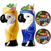 SuproBarware Tiki Mugs Set of 2 - Large Parrot Cocktail Tiki Glasses Hawaiian Party Cute Exotic Cocktail Glasses Hawaiian Ceramic Mug