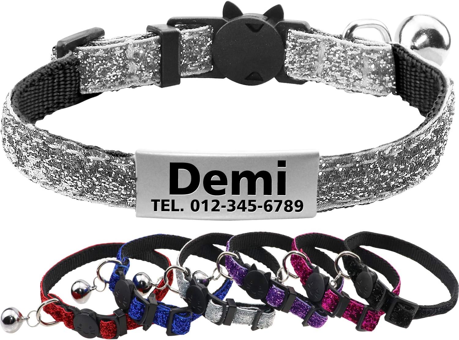 FunTags Reflective Personalized Breakaway Cat Collar with Bell, Safty Buckle, Custom Adjustable Cat ID Collar for Kitty and Puppies