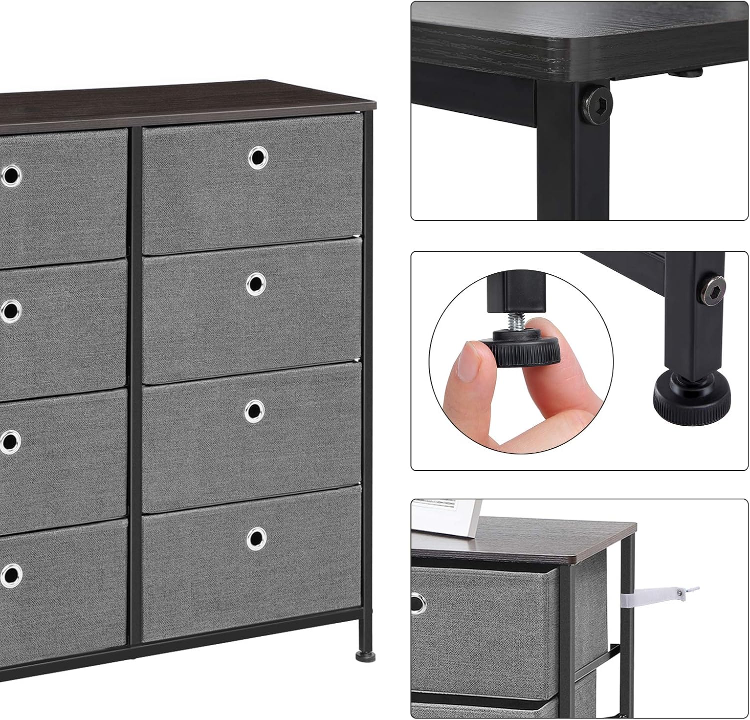 SONGMICS 4-Tier Wide Drawer Dresser, Storage Unit with 8 Easy Pull Fabric Drawers and Metal Frame, Wooden Tabletop for Closets, Nursery, Dorm Room, Hallway, 31.5 x 11.8 x 32.1 Inches, Gray ULTS24G: Home Improvement