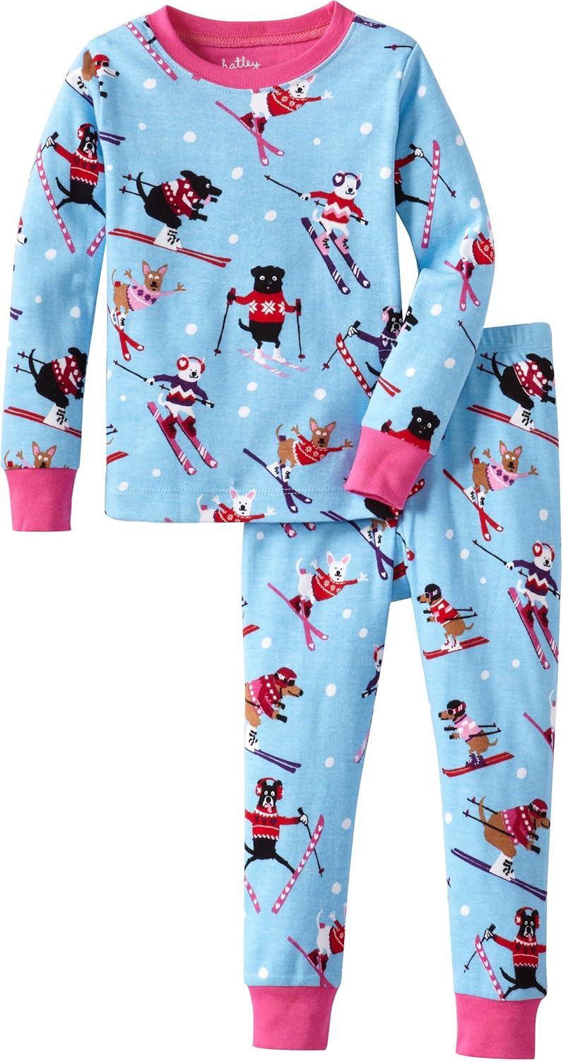 Amazon Com Hatley Little Girls Pajama Set Skiing Dog Blue 2 Dog Cotton Pajamas Clothing