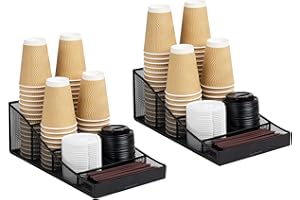 Mind Reader Cup and Condiment Station, Countertop Organizer, Coffee Bar, Metal Mesh, 36.8Lx21.6Wx13.3Hcm, Set of 2, Black