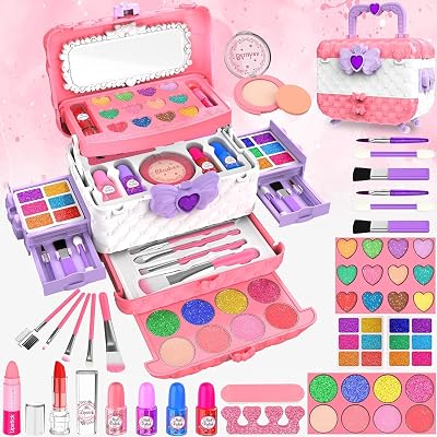 FHNSEL 54 Pcs Kids Makeup Kit Princess Playset Washable Safe Non-Toxic