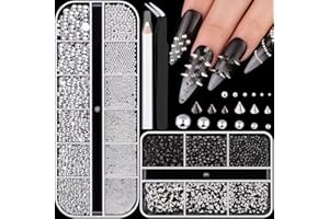 BELLEBOOST 3D Mini Punk Nail Studs Cone Spike Alloy Rivets (Black+Silver), Flatback Nail Pearls and Round Steel Balls Beads(Silver), Goth Nail Charms and Gems for Nail Accessories
