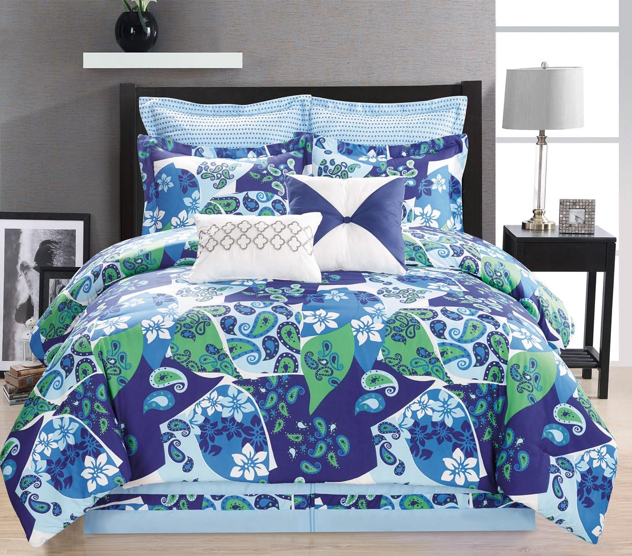 Amazon Com Kinglinen 8 Piece Full Paisley Blue Green White
