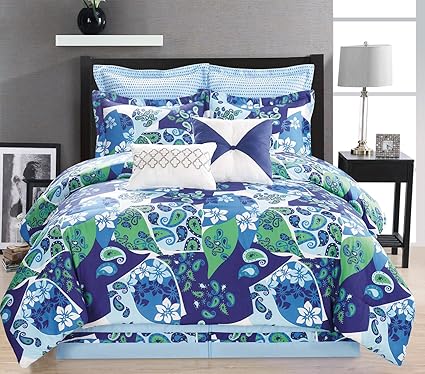 Amazon Com Kinglinen 8 Piece Full Paisley Blue Green White