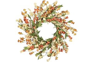 Artgar Fall Wreath, Fall Wreaths for Front Door, 24 in Fall Decor Floral Wreath, Door Wreaths for Front Door Outside All Season for Thanksgiving Home Indoor Outdoor Wall Decor (White Orange Yellow)