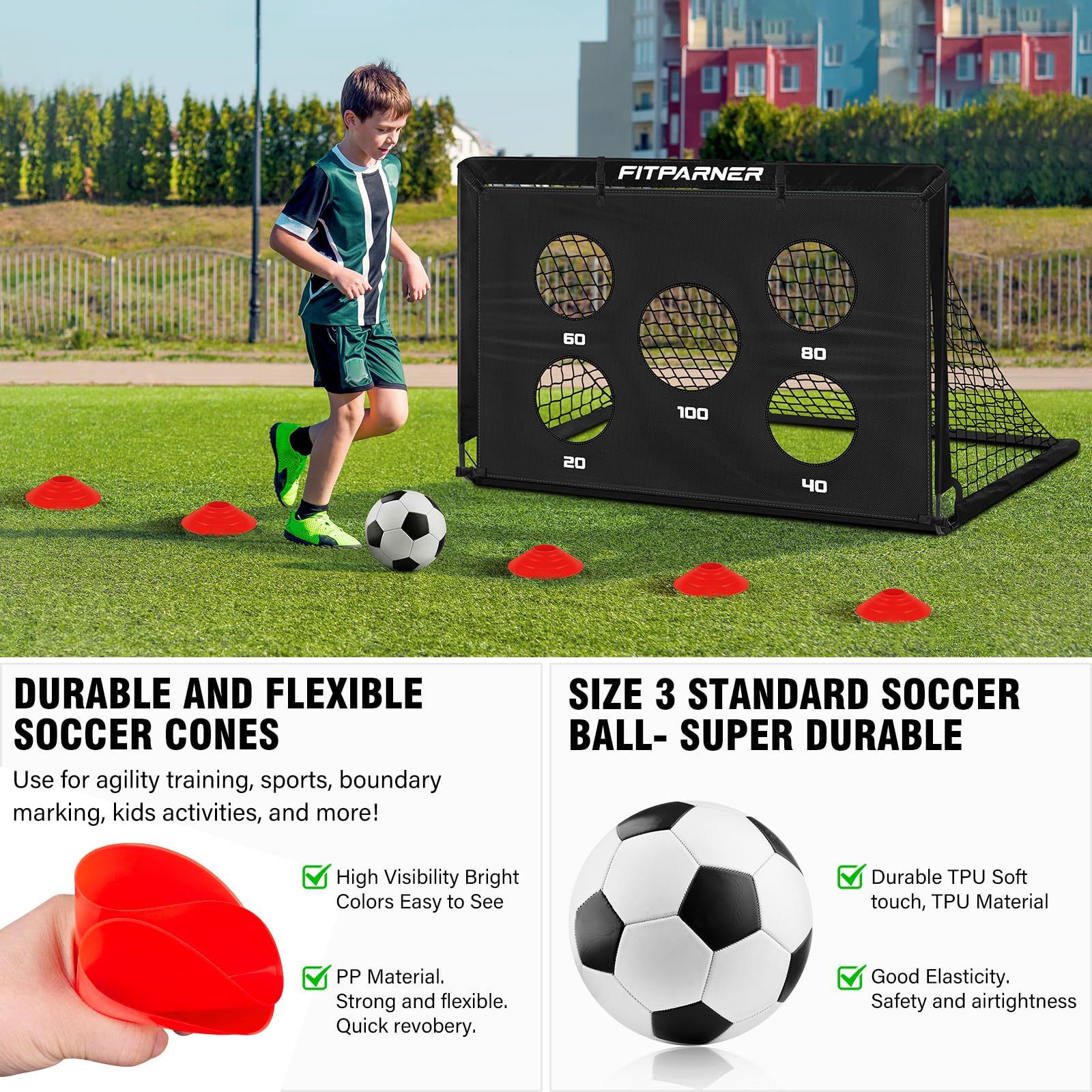 Kids Soccer Goal for Backyard Set,2 Pack of 4x3/6x4 ft Portable Pop Up Soccer Nets,Complete Youth Training Equipment with Target,Ball & Cones for Kids 3-14 Goal Practice,Outdoor Sports Game