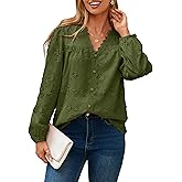 Simplee Womens Dressy Long Sleeve Blouses Casual V Neck Button Floral Lace Embroidered Fall Tops Fashion Shirts