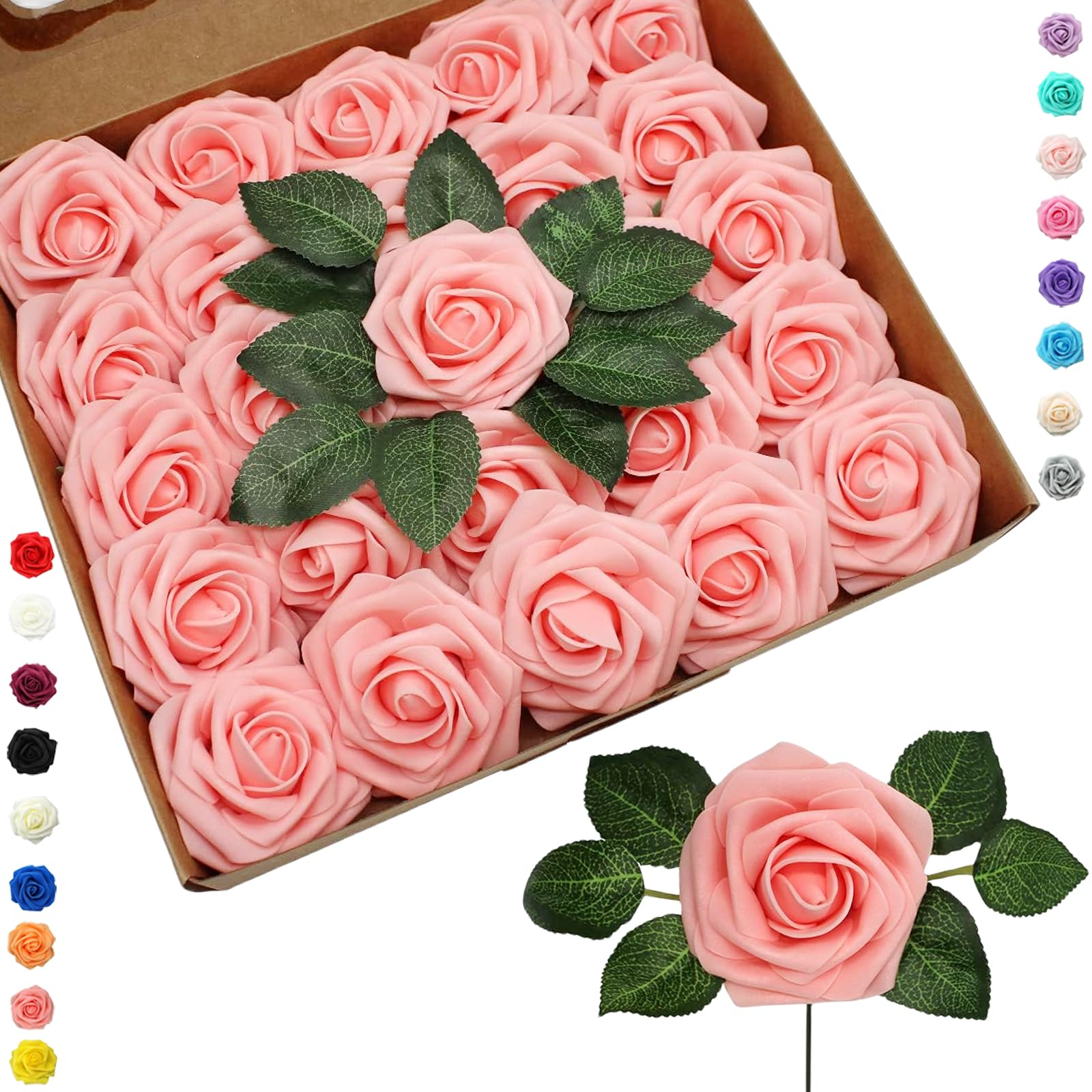 25p Faux Tender Pink Roses, Real Touch Foam Artificial Flowers With Stem for Wedding Decor, Bridal Shower Crafts, Home, Baby Shower, Valentine's Day Decoration