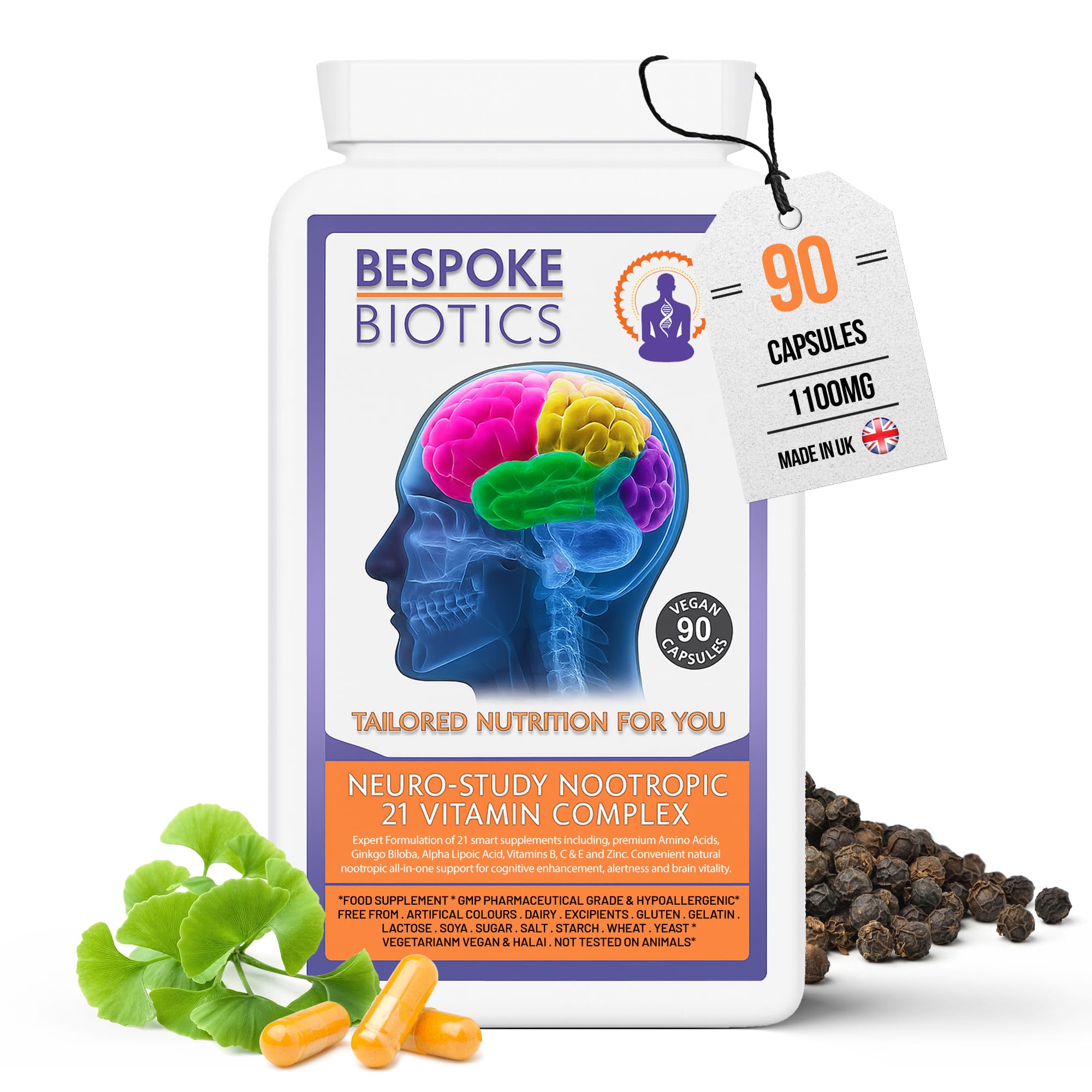 Neuro-Study Nootropic-21 Complex Stack 90 Caps 8hrs+ Brain Memory Focus Mood Natural Brain Concentration| Alpha Wave | Combats Exams Anxiety Stress Brain-Fog Fatigue Tiredness |Latest UK Formulation