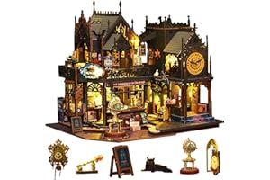 Sutinban Miniature House Kit, 3D Puzzle Doll House with Furniture and LED, DIY Mini Wooden Dollhouse Bookshelf Decor Creativity Gift for Adults and Teens (Holo Magic City)