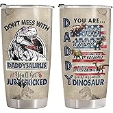 34HD Daddysaurus Tumbler with Lid 20 oz Stainless Steel, Dinosaur Jurassic Travel Coffee Cup - Father's Day Gifts - Birthday Present for Men, Papa & Husband