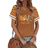 Halloween Shirts Women Fall Pumpkin Tshirt Ghost T Shirt Skeleton Tops Casual V Neck Short Sleeve Tees