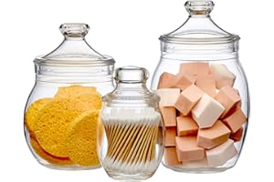 Amazing Abby - Kiss - Acrylic Bathroom Canisters (3-Piece Set), Plastic Apothecary Jars for Vanity, BPA-Free and Shatter-Proof, Great for Cotton Balls, Bath Sponges, Shower Balls, and More