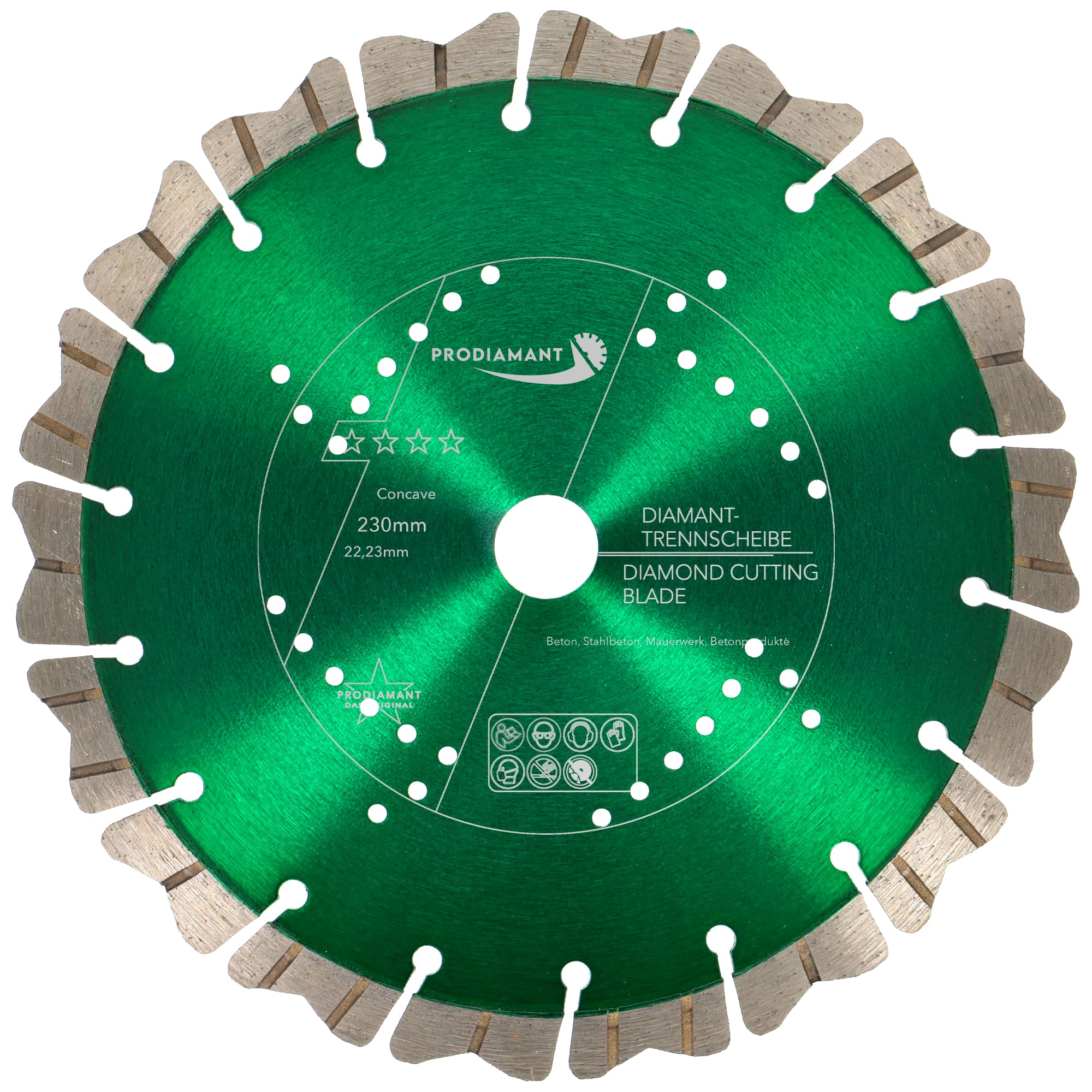 PRODIAMANT Premium Diamond Cutting Disc Concave Turbo 9" 230mm x 22,2mm for Stone Concrete Dry Cutting Diamond Disc