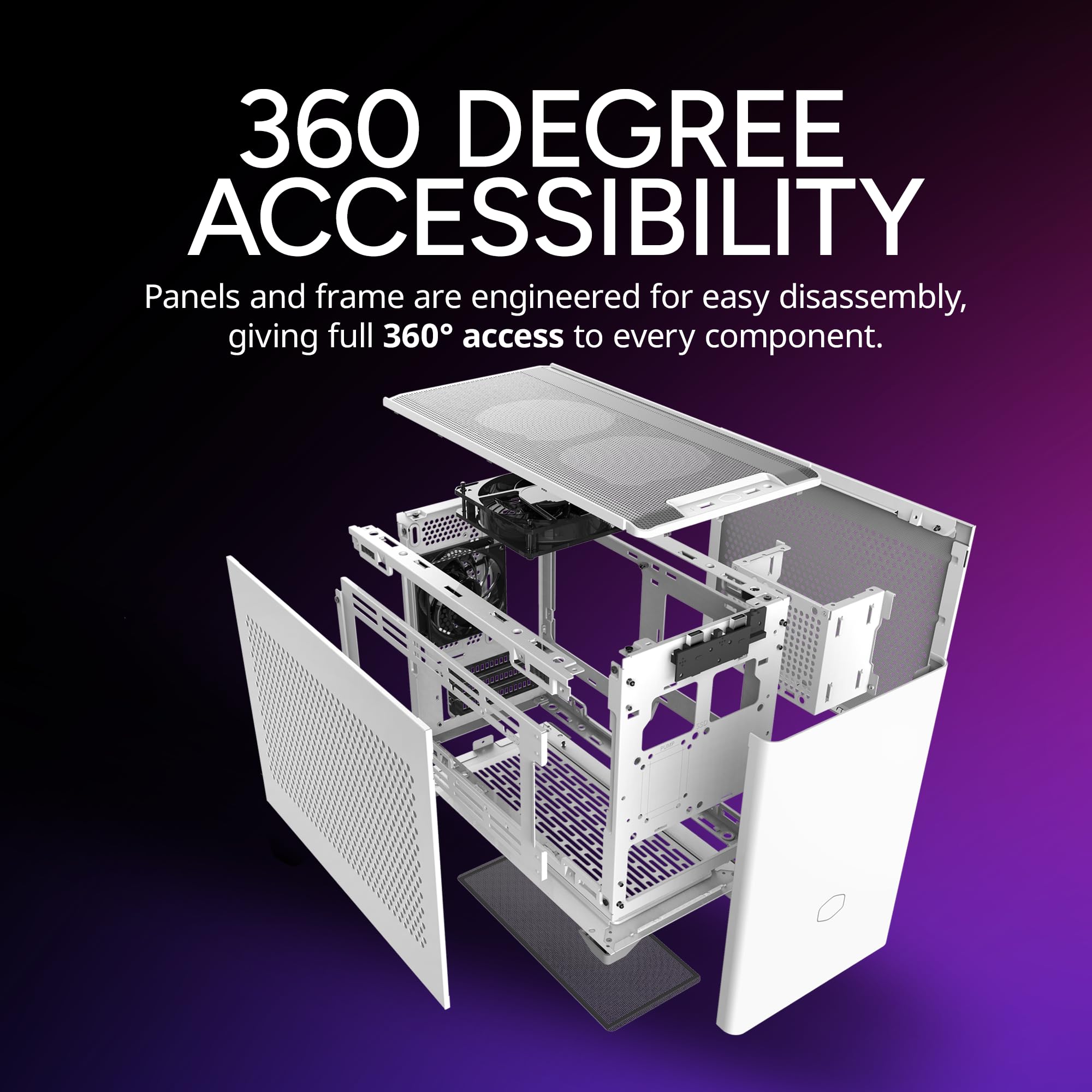 Cooler Master NR200 White Mini-ITX PC Case, 330mm Horizontal Triple-Slot Mount GPU, 240mm|280mm AIO, SFX PSU 130mm, Compatible RX 7900 XTX|4080 Super, Vented Panels, DIY