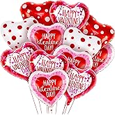 KatchOn, Happy Valentine's Day Balloons Set - 12 Pack, Red, White & Pink Heart Shaped Foil Balloons, 18 Inch, Valentines Day Decorations