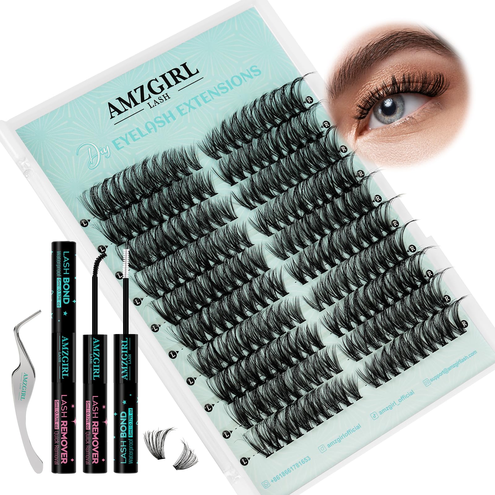 Lash Extension Kit - 200pcs Fluffy 60D Wispy Eyelash Clusters With Bond, Remover and Tweezer