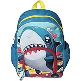 Alveroya Kids Backpack for Boys and Girls, Kindergarten School Bag with Chest Strap (Blue Shark, 12 Inch)