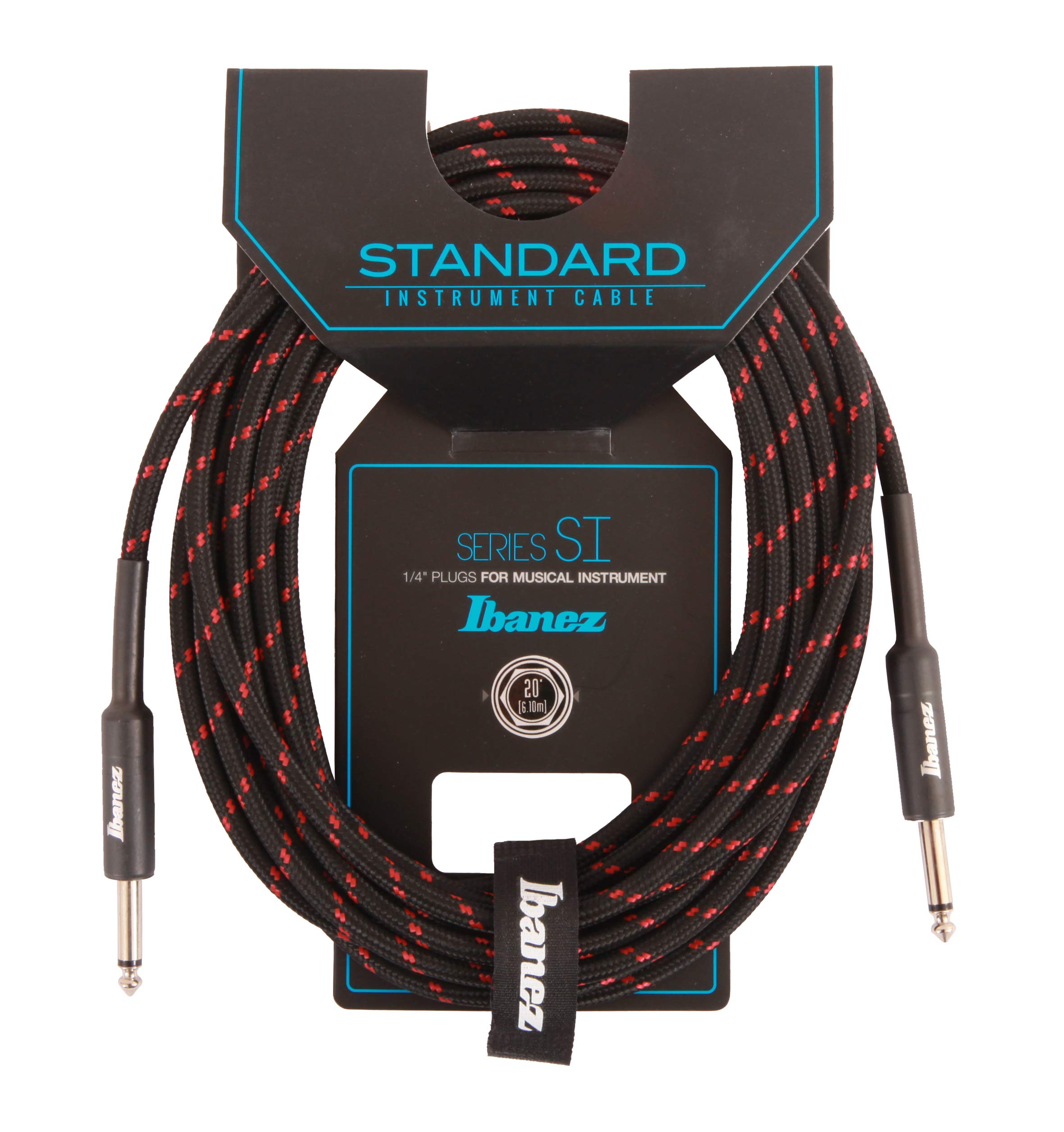 Ibanez SI20-BW 20 ft 2 Straight Plugs Standard Woven Instrument Cable - Black/Wine Red