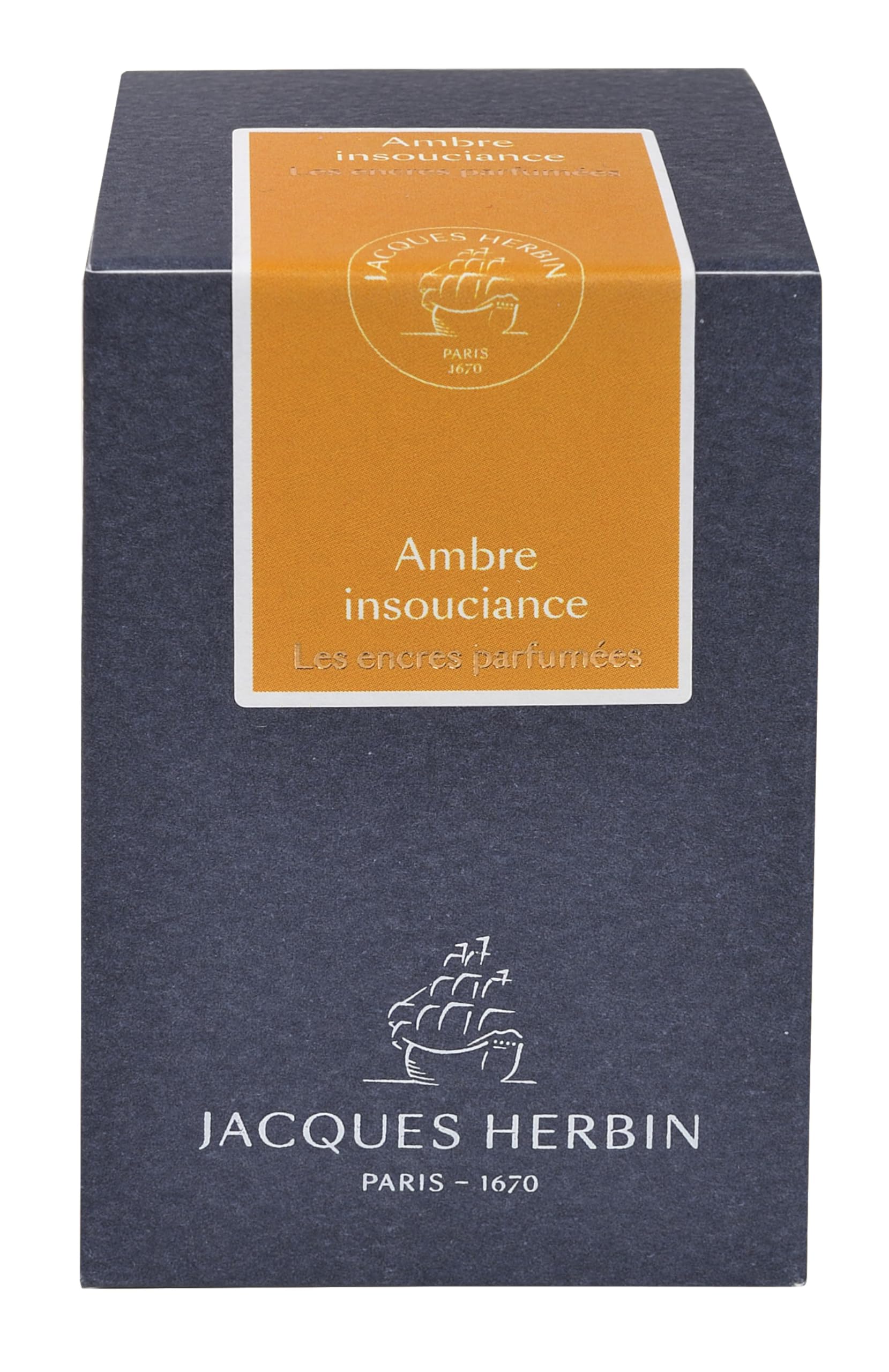 Jacques Herbin 14741JT - 50 ml scented perfume ink bottle for fountain and roller pens - Ambre Insouciance colour - Made in France - Calligraphy - Writing