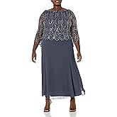 J Kara Women's Plus-Size 3/4 Scallop Beaded Pop Over Gown Plus