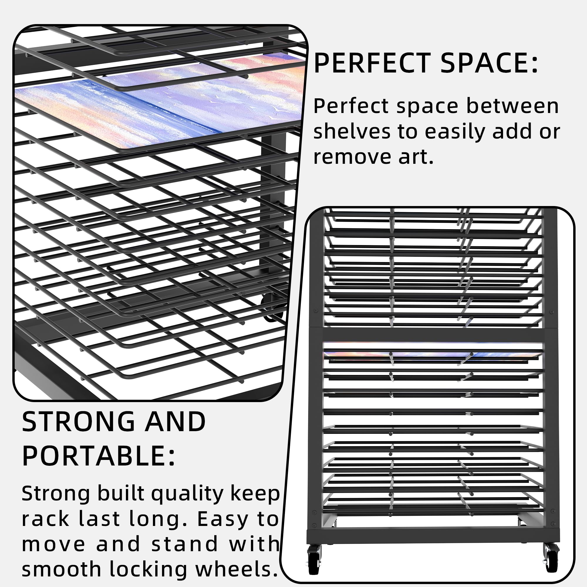 Art Drying Rack with Lockable Wheels, Painting Drying Rack with 36 Removable Shelves, Canvas Rack Art Storage for Classrooms, Art Clubs, Art Studio, 13 3/4