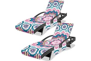 Ruikyhom Lounge Chair Towel Cover, Chaise Lounge Cover (Pack of 2), Beach Chair Covers with 3 Pockets for Trips Beach Pool Garden Sunbathing Courtyard, 85 x30 in, Mandala Style Pink