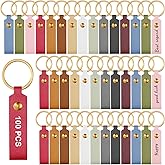 Yuanan 100 PCS Leather Keychain Blanks, Laser Engraving Blanks Bulk with Key Rings Customizable Keychain Portable for DIY Crafts, Customized Gifts, Men's and Women's Christmas Gifts-Multicolored
