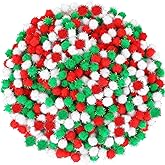 SEPGLITTER Christmas Pom Poms Balls, 1000 Pieces Red Green White Glitter Pompoms Pom Poms for Crafts Making DIY Holiday Chris