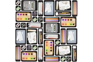 Giklux 45 Pack Desk Drawer Organizer Tray, 3 Sizes Plastic Drawers Organizer Storage for Kitchen, Bathroom, Office, Vanity, M