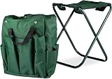Relaxdays Foldable Garden Tool Storage Seat, 16 Pockets, Green view 6