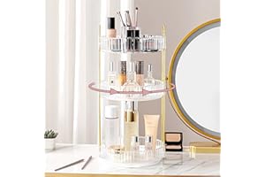 Weidace 360 Rotating Makeup Organizer, Large Capacity Perfume Organizer for Dresser, Bathroom Counter with Makeup Brush Holder, Fits Vanity, Bedroom, Bathroom Countertop (3 Tiers, White)