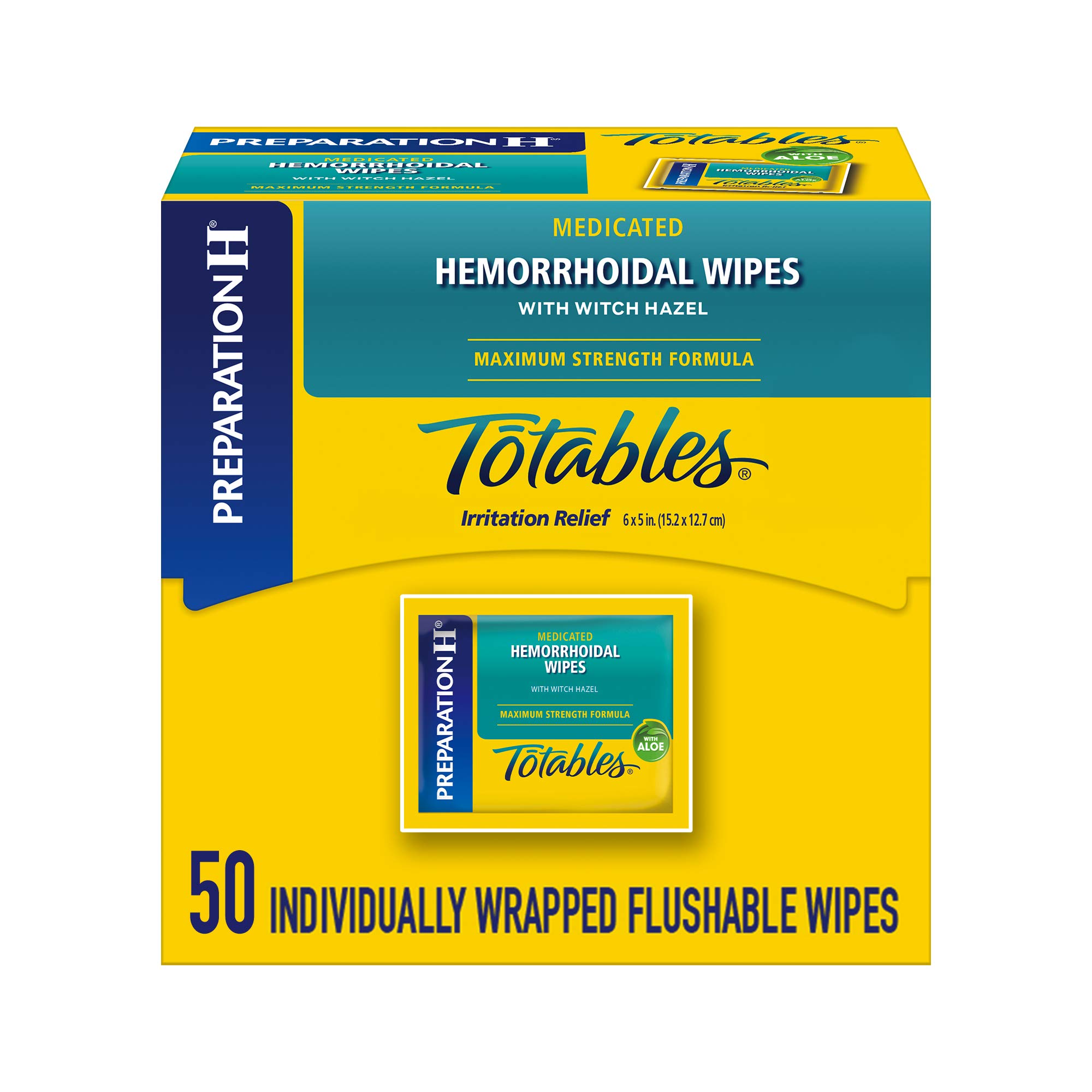 PREPARATION H (50 Count Dispenser) Flushable Medicated Hemorrhoid Wipes